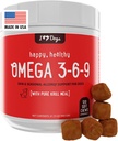 iHeartDogs Omega 3-6-9 for Dogs - Skin and Coat Fish Oil Suplement for Dogs with Pure Antartika Krill Oil - Allergy & Itchy Skin Relief Chews, 120 Count