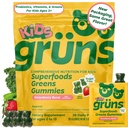Grun Kids Vitamin, Super Greens Gummies, Sugar-Free Superfood Gummy Bears with Spirulina, Chlorella, Pregories Fiber for Digetical Health, Adaptogens Suplemen, 20 Vitamin & Minamins, 28 hari Pack