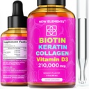 Liquid Biotin Keratin Collagen Peptides & Vitamin D3 untuk Perkembangan Rambut MCT Oil Drops 21.000mcg - Formula Kuat untuk Rambut Skin dan Nails, Perkembangan Rambut Paling Lanjut untuk Perempuan & Pria