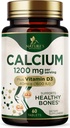 Kalsium 1200 mg dengan Vitamin D3 - Bone Health Suplement, Vitamin D & Kalsium Suplemen Perempuan & Pria - Kekuatan Tulang, Dukungan Gigi & Imune, Pil Kalsium Alam, Botol di Amerika Serikat - 60 Tablet