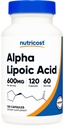 Nutricost Alpha Lipoic Acid 600mg Per Serving 120 Capsules, 60 Servings - Plant Based Caps, Non- GMO