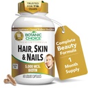 Rambut Botanic Choice Skin dan Nails Vitamin - Biotin Suplemen dengan Collagen, Vitamin C, & Iron - Super Antioksidant Campuran dengan Argan Oil & Hyaluronic Acid - 60 Liquid Capsules