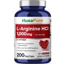 NusaPure L-Arginine 1000 mg 200 Veggie Capsules (Non- GMO, Vegetarian, Vegan)