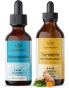HERBAMAMA Herbal Liquid Drops Kit - Bundle of Ashwagandha Root Extract & Turmeric with Black Pepper Tincture 2 - Vegan, Non-GMO, Sugar & Alcohol- Free-2 Pack