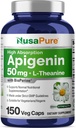 NusaPure Apigenin 50mg & L-Theanine 200mg, 150 Vevgie Capsules, Bioperin (Non- GMO, Gluten Free)