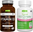 Vegan Vitamin D3 + Super B12-Complex, Vegan Bundle, 365 1000iu Tablets D3 + High Abligual B12, oleh Igennus