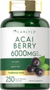Carlyle Acai Berry Capsules 6000mg 124; 250 Count 124; Non-GMO & Gluten Free Acai Berry Extract