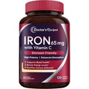 Dokter 's Recepes Iron Supplement 65 mg with Vitamin C - Vegan Nonless-GMO 120 Iron Tabs