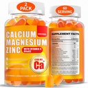 Calcium Magnesium Gummies for Women: 1200 mg Calcium Citrate Zinc Gummy dengan Vitamin C D3 K2 - Vegan Free Sugar Chewable High Absorpsi Enemy Immune Support (120Count)