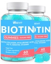 Sugar-Free Biotin Gummies, Biotin dan Collagen Gummies dengan Kertin, Acid Hayalanic for Women & Men 124; Glowth, Glowing Skin & Strong Nails 124; Vitamin B7 Suplemen, Non-GMO, Chewable