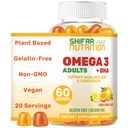MIM SHIFAA NUTRITITI Vegan Omega 3 Gummies for Adules 124; No Fish Oil Burps 14; 60 Gumimi 124; Plant Based w / Chia Oil 124; Omega 3 6 9 w / DHA, Vitamin C 124; for Brain, Cardiovascular & Imune Dupport Halal