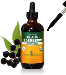 Herb Pharm Certified Organic Black Elderberry Liquid Extract for Imune System Dupport, Organic Cane Alkohol, 4 Ounce