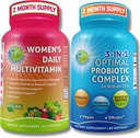 Dukungan Multivitamin & Probiotik Perempuan Bundle - 3-in- 1 Probiotik dengan Enzyme Digetical & Prebiotic & Women 's Daily Multivitamin dengan Besi - Vegan, Non-GMO, Clean Daily Wellness Support