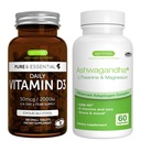 Daily Vitamin in D3 + Ashwagandha + L-Theanine & Magnesium Vegetarian Bundle, 365 2000iu Vitamin D3 Tablet + 600mg KSM-66 Ashwagandha dengan Zinc & B Vitamins, oleh Igenkus