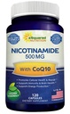 Nicotinamide dengan CoQ10 (120 Kapsul) - Vitamin B3 500mg (Niacinamide Flush Free) - Koenzim Q10 Powder - VIT B-3 & Coq Tambahan Pil untuk Mendukung Energi, NAD, & Skin Cell Health