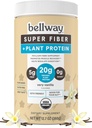 Bellway Super Fiber + Protein Powder, Sugar- Free Organic Psyllium Husk Fiber Powder dengan 20g Plant Protein Per Serving, Very Vanilla, 12.7 oz
