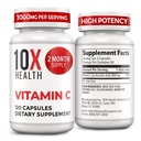10X Health Vitamin C 1000mg - 120 Capsules Vitamin C, High Dose Ascorbic Acion for Imunity, Antioksidant Protection, Collagen & Tisten Dukungan untuk Dewasa - Vitamin 1000 mg - Non-GMO, Gluten- Free