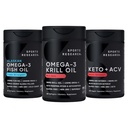 Penelitian Olahraga Triple Power Omega-3 Minyak Ikan, Antartika Krill Minyak + Phospholipids, Cholin & Astaxanthin Minor Softgels, Keto Plus ACV 500mg dari Apple Cider Vinegar & 1500mg goBHB Exogenous Ketones