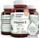 Natural Nutra Vitamin E 400 IU Suplemen, Nutrients Health Enrich, Promotes Skin Health, Enhance Hair & Nails, Supports Body Fat Level, Helling Heart Health & Protects & Protect Texture, 60 Soft geels