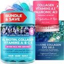 MAREE Bundle - Vitamin B1 Thiamine Gummies, Lip Mask, Under Eye Gels - A, E, D, C Vitamin - Collagen & Hyaluronic Acid - Kompleks untuk Skin, Nails, Hair - Mask for Dry Lips - Gels for Puffy Eyes