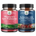 Bundle of Extra Strength Saw Palmetto for Women and Balancing Berberine Plus 1200mg Complex - DHT Blocker Thickening Hair Vitamin for Host - Antioksidant Berine dengan Ceylon Cinsules