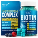 Biotin Collagen Keratin Gummies - Multivitamin Natural for Hair, Skin & Nails with Vitamin A, D, B7 - Anti Aging Collagen Vitamin for Men & Women, Hair & Nail Growth Suplemen - 60 Gummy Bears