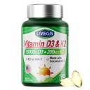 Vitamin D3 K2 Softgeels, D3 10000 IU dengan K2 (MK-7) 200 mcg dengan Coconut Oil Softgeels, Mudah untuk Swallow 2 dalam 1 Vitamins D & K, Pasokan K2 (MK-7), Imune dan Heart Health - 90 Counts