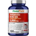 NusaPure Antartika Krill Oil 2000 mg 120 Softgels, Omega-3 EPA 360mg, DHA 240mg, Soyfree Astaxanthin Supplemen Diatur dari Krill 800pplum