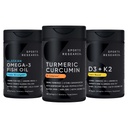 Penelitian Olahraga Wild Alaska Pollock Omega 3 Minyak Ikan 90 Softgels (1250 mg), Kompleks Curcumin C3 Turmeric (120 Softgels) dan Vegan 5000 IU Vitamin D + 100mcg Mk7 Vitamin K (60 Softgeels)