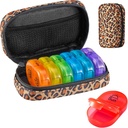 Serfeymi Weekly Travel Pill Organizer 2 Times A Day AM PM Upgraded Rainbow Pill Box 7 Day dengan Portable Zipper Case, Medicine Organizer for Pills, Vitamin, Fish Oils - Brown 01