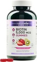 NaturreWise Biotin Gummies - Mendukung Rambut Sehat, Kulit dan Nails Kuat - Vitamin B7 5000mcg - Natural Beauty - Strawberry- Kiwi Flavor - Vegan, Non-GMO, Gluten Free - 180 Count [90 Hari Supply]
