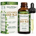 Livewise Vitamin D3 dengan K2 Liquid Drops, All Natural, Non-GMO, USA Made, 1208 IU Vitamin D3 & 25 mcg K2, Support Bone Health and Energy Levels, Infused with Peppermint, Olive, and MCT Oil