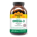 Country Life Omega-3 Fish Oil Suplement, 1000mg, 180mg EPA & 120mg DHA, Fish Oil Concentract, Burpless, 200 Softgels, Cerdened Gluten Free