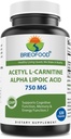 Brieofood Acetyl L- Carnitine Alpha Lipoic Acid (ALA ALC) 750 mg 120 Capsules