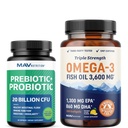 Omega 3 Fish Oil dan Probiotic Capsules 124; Triple Power EPA & DHA Omega 3 Burpless Softgels Plus Probiotic & Prebiotic Capsules for Gut Health & Imune Dukungan 124; 60