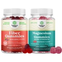 Bundle of Fiber Gummies - Chicory Root Suplement with Prebiotic Dut & Digetical Health and Magnesium Gummies - Relaxing Magnesium Citrate - Raspberry Flavored for Body & Mind