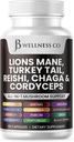 Lions Mane Suppplement Cognitive Support, Ammune Health with Turkey Tail 20in1 Mushroom Reishi Cordyceps Chaga with Marshmallow Root 60 Count