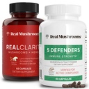 Jamur Real Reality (60ct) dan 5 Defenders (90ct) Capsules Bundle - Mushroom Suplemen untuk Kejelasan Mental, Fokus & Kekuatan- Vegan, Non- GMO, Diverifikasi Levels Beta- Gchales