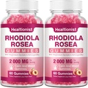 2 Packs Sugar- Free Rhodiola Rosea Gummies Adaptogenic Rhodiola Rosea Tambahan & Cortisol Blocker untuk Performance, Stamina, Mood & Motivation - Non-GMO, 120 Vegan Chews