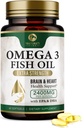 Omega 3 Pil Minyak Ikan 2400mg - Suplemen Minyak Ikan Triple Kekuatan Omega 3 - EPA & DHA Terbaik untuk Dukungan Otak & Jantung, Suplemen Omega3 Alam, Persediaan 30 Hari - 60 Softgels