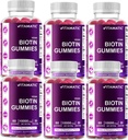 Vitamatic Biotin Gummies 10,000 mcg for Stronger Hair, Skin & Nails - 60 Vegan Gummies - juga disebut Vitamin B7 (6 Botol)