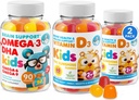 Omega 3 DHA Gummies dan Vitamin D Gummies untuk Anak-anak & Dewasa - Tidak ada Minyak Ikan dan Gluten Free Immune Kesehatan Tanaman Based Fiber Chewable