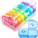 FEATY Weekly Pill Organizer 2 Kali sehari dengan Same- Side Large Opening untuk Easy Filling & Take, Color Day AM PM Pill Box with Large BPA Free Pill Case for Vitamin, Fish Oils (Clear)
