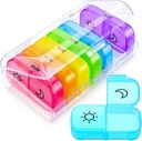 AUVON XL Weekly Pill Organizer 2 Times sehari dengan Large Opening for Easy Filling, AM PM Pill Box 7 Day di Rainbow Colors, Portable Travel Pill Case for Medication, Vitamin, Fish Oils, Suplemen