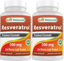 Kompleks Resveratrol 2 Terbaik 500 mg 60 Veg Capsules Dibuat dengan Grape Skin, Red Wine, Quercetin - Gluten Free & Non GMO - (Total 120 Capsules)