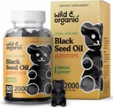 Wild & Organic Black Seed Oil Gummies 2000mg - Hair Skin and Nails Dukung w / Cumin Oil