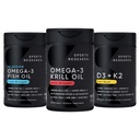 Penelitian Olahraga Antartika Krill Oil Omega 3 1000mg (Kekuatan Ganda) dengan Phospholipids, Cholin & Astaxanthin, Triple Kekuatan Omega 3 Ikan Oil Single - Sumber Alaska Pollock 1250mg, Vitamin D3 K2