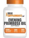 BulkSuplements.com Evening Primrose Oil Softgels - GLA Suplemen, Malam Primrose Oil 1300mg - Gluten Bebas, 1 Softgel per Serving, 365 Count (Paket 1)