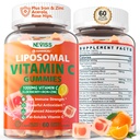 Lipomal Vitamin C 100mg Gummies for Dewasa - Vitamin C Chewable with Elderberry, Zinc & 8mg Iron, Sugar Free Vit C Suplemen, Daily Imune Dukung Gummies for Energy, Collagen Booster 60 Counts