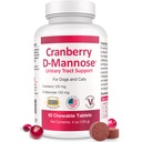 Cranberry D-Mannose Tract Supplement for Dogs & Cats - Bladder & UTI Health Support - Cranberry Extract, D-Mannose & Vitamin C-Promotes Urinary Wellness & Kidney Fungsi - 60 Chewable Tablets